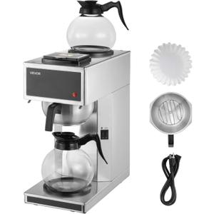 VEVOR Commercial Drip Coffee Maker, 12 Cups Coffee-Maker Machine with 2 Glass Carafes and 2 Decanter Warmer Plates, Stainless Steel Drip Style Coffee Brewer, for Restaurant, Office, Coffee Shop & Home (EXP 12/01/27)