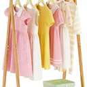 Bamboo Kids Clothing Rack,Small Dress Up Clothes Rack for Kids,Child Dress Up Rack with 2 Storage Shelves,Portable Garment Rack for Playroom Toddles Bedroom