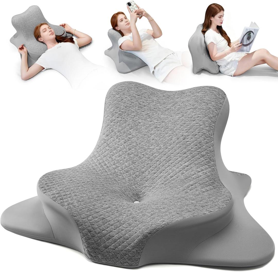 Reading Pillow for Bed, Leaning, Lying and Prone, Ergonomic Memory Foam Bed Wedge Pillow for Headboard, Floor Cushions, Chin & Back Support Pillows on Bedrest Couch Floor- Grey