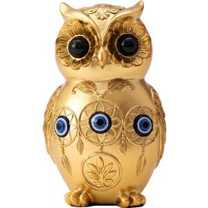 TOHLUCS Gold Owl Statue Home Decor with Evil Eye Protection  4.8" Resin Owl Figurine for Shelf, Office Desk & Living Room  Unique Spiritual Good Luck Gift for Housewarming, Women & Owl Lovers