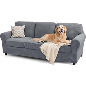 SUBRTEX 7 Pieces Stretch Sofa Slipcover Sets Couch Cover Sets Backrest Cushion Covers Furniture Protector Collection Set for Oversize Sofa Loveseat Chair Slip Covers(Large, Light Gray)