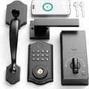 Smart Front Door Lock Set, APP Control Keyless Entry Door Lock with Handle, Smart Fingerprint Deadbolt, Anti-Peeping Electronic Keypad, Auto Lock, Easy Install, Black