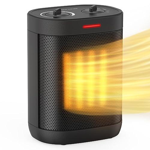 1500W Space Heaters for Indoor Use, Portable PTC Ceramic Space Heater, Small Space Heater with Thermostat, Three Modes, Overheat and Tip-Over Protection for Office, Home
