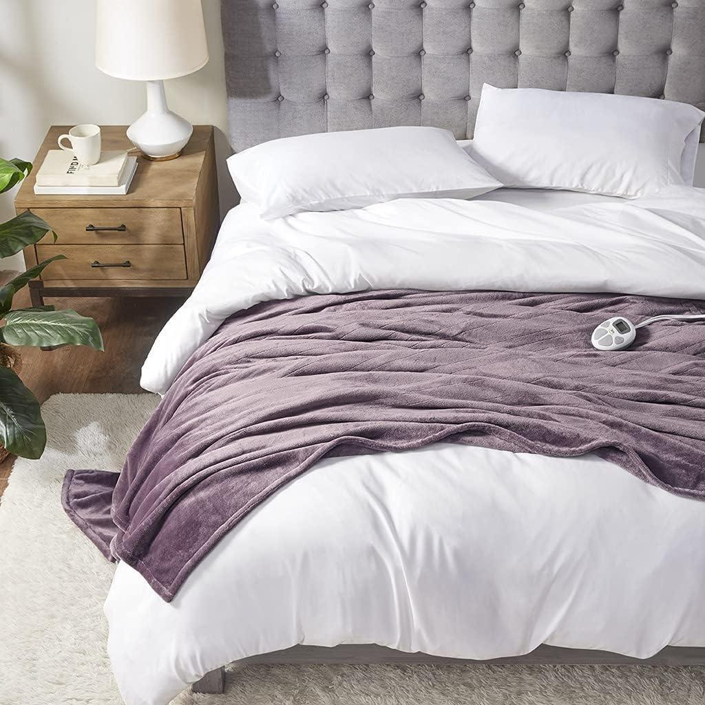 Serta Luxuriously Soft Plush Electric Blanket Fast Heating Cozy Cover, Safety Auto Shut Off Timer, Low EMF, Multi Heat Setting, ETL Certified, Machine Washable, Lavender Full (84 in x 77 in)