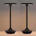 2 Pack Cordless Rechargeable Table Lamps, Portable 6000mAh Battery Desk Lamp Waterproof 3 Color Stepless Dimming Black LED Table Light with Memory Function for Outdoor/Dinning/Patio/Restaurant (2Pack)