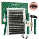 KEYYOU 3D Effect lash Clusters Kit 80D100D 280pcs Eyelash Clusters Kit D Curl Individual Lashes Kit Wispy Lash Extensions Kit with Waterproof Lash Bond and Seal Tweezers (Lash Kit-8-16MIX)