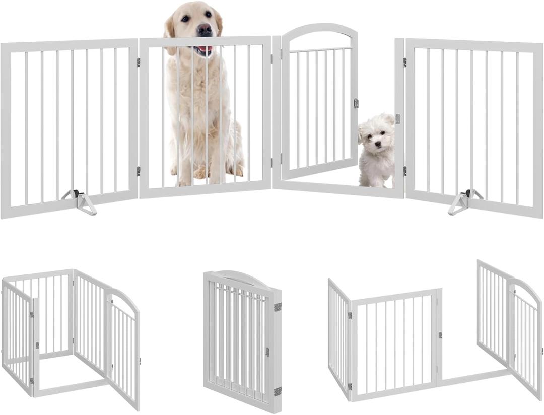 JSB 96-inch Extra Wide 30-inch Tall Dog gate with Door Walk Through, Freestanding Round Tube Pet Gate for Halls Stairs, Puppy Safety Dog Fence with 2PCS Support Feet (White) JSB 96-inch Extra Wide 30-inch Tall Dog gate with Door Walk Through, Freestanding Round Tube Pet Gate for Halls Stairs, Puppy Safety Dog Fence with 2PCS Support Feet (White)