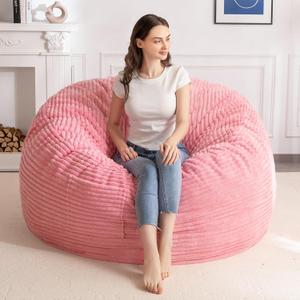 MAXYOYO Bean Bag Chair for Adults, Large 5 ft Bean Bag Chair with Foam Filling, Ultra Soft Fur Lazy Sofa for Living Room, Bedroom, Machine Washable Cover (Corduroy Pink)