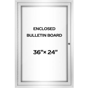 INNOVART Enclosed Bulletin Board 36”x24”, Lockable Dry Erase Noticeboard with Aluminum Frame, Outdoor Enclosed Whiteboard Weatherproof, Wall Display Case with Swing-Open Door Information Cabinet