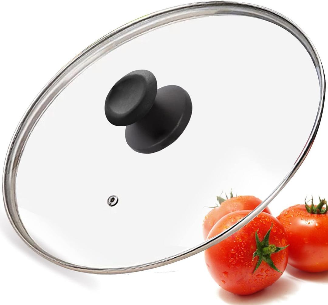 Glass Lid for Frying Pan, Tempered Replacement Cover Compatible with All 12 inches Cookware for Skillets, Round Cast Iron, Cast Aluminium, Stainless Steel Pans &Pots (12, Black)