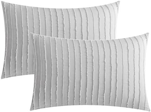 JELLYMONI Pillowcases Standard Size Light Grey 2 Pack Boho Striped Bed Pillow Covers 20x26in Polyester Envelope Pillow Shams Tufted Bohemian Textured (Pillows are not Included)