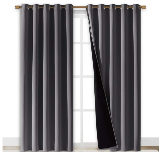 NICETOWN Grey Full Shade Curtain Panels, Pair of Energy Smart & Noise Blocking Out Blackout Drapes for Dining Room Window, Thermal Insulated Guest Room Lined Window Dressing(Gray, 70 x 84 inch)