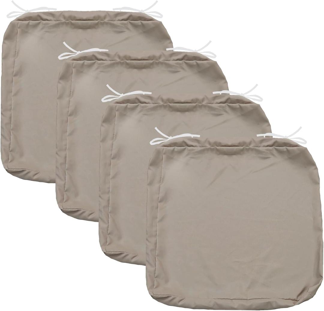 FLYMEI Patio Cushion Covers 20x20x2 Waterproof Outdoor Cushion Cover Replacement 4Packs Outdoor Seat Cushion Slipcover for Rattan Chair Sofa, Taupe