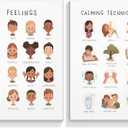 Prinajssiad 2 Pieces Boho Feelings and Calming Posters for Toddlers Mental Health Awareness Canvas Wall Art Preschool Emotions Faces Calm Corner Prints Social Worker Office Decor 12x16in Unframed