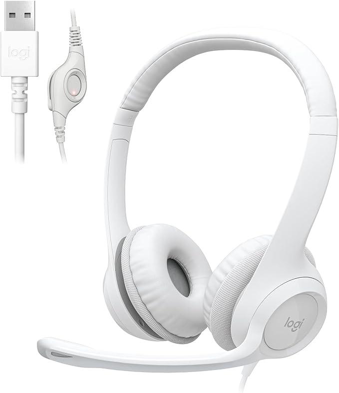 Logitech H390 Wired Headset for PC/Laptop, Stereo Headphones with Noise Cancelling Microphone, USBA, InLine Controls, Works with Chromebook  Off White