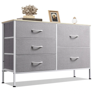 WLIVE Dresser for Bedroom with 5 Drawers, Wide Bedroom Dressers with Drawer Organizers, Chest of Drawers, Fabric Dresser for Living Room, Closet, Hallway, Light Grey