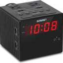 Sonnet Alarm Clock Charging Station, AM FM Radio, Dual USB Charging Ports, Dual AC Outlets, Very Loud Alarm Clock for Heavy Sleepers and The Hearing Impaired for Desk, Bedroom