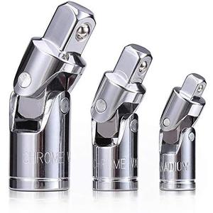 3PCS Universal Joint Socket Set, Chrome Vanadium Steel Swivel Socket Adapter Set, 1/4IN, 3/8IN, 1/2IN Drive Universal Joint Set