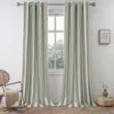 DriftAway Chris Linen Blackout Curtains with Thermal and Sound Reducing Layer 96 Inches Long for Bedroom Striped Printed Drapes Thermal Insulated Lined Window Treatments for Living Room Loden Green