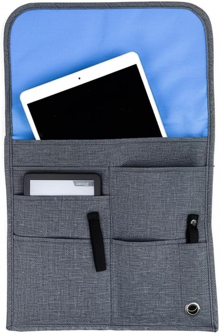 SO~MINE Airplane Pocket Organizer | Tray Table Cover | In Flight Seat Back Organizer Bag | Commuter Essential Travel Bag | Media Pouch For Flying | Travel Gift | Attaches To Luggage (Charcoal Cobalt)