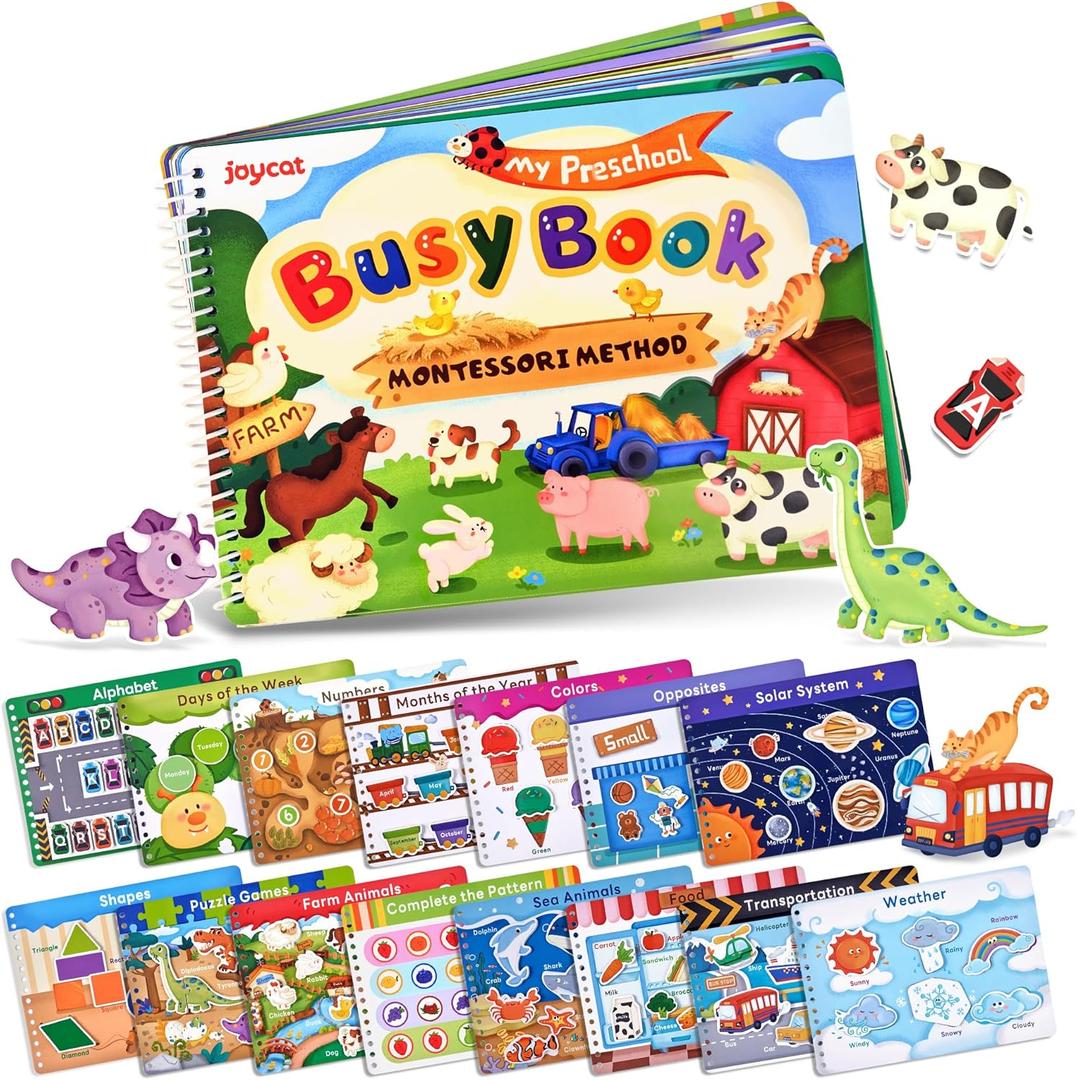 JoyCat Preschool Busy Book for Toddlers 35, Learning Activities, Educational Sensory Toys, Autism Learning Material, Back to School, Birthdays Presents for Boys Girls