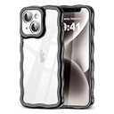 SKYLMW Compatible with iPhone 15 Case, Kawaii Cute Curly Wave Frame Luxury Plating Edge, Stylish Glossy Clear Back, Soft TPU Shockproof Protective Cases for iPhone 15, Black