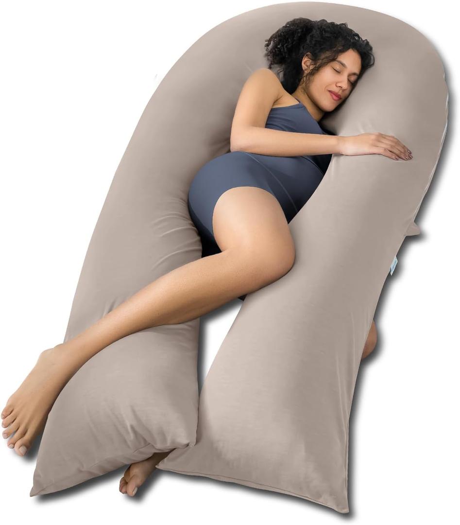 QUEEN ROSE Extra Long U Shaped Body Pillow, Cooling Pregnancy Pillows for Sleeping, 65 Inch Full Body Support Maternity Pillow for Adults, Support for Back, Hip, Legs for Pregnant Women, Nomad, X-Large