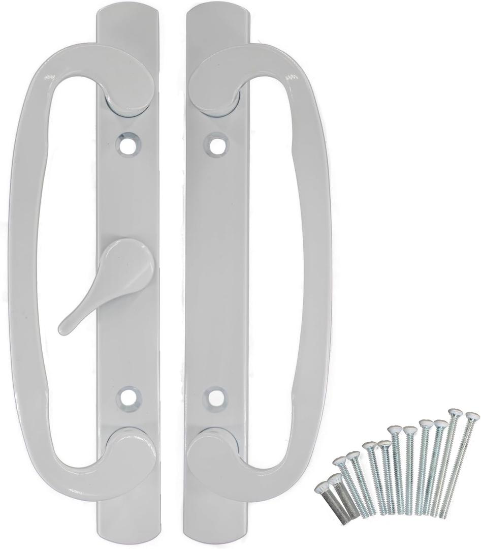 Patio Door Handle 3-15/16 Inch(10cm) Hole spacing Right and Left Handed THE Latch is in THE Center Position(fit for 45degree Mortise Lock but NOT Included) Non-keyed (Centered, White)