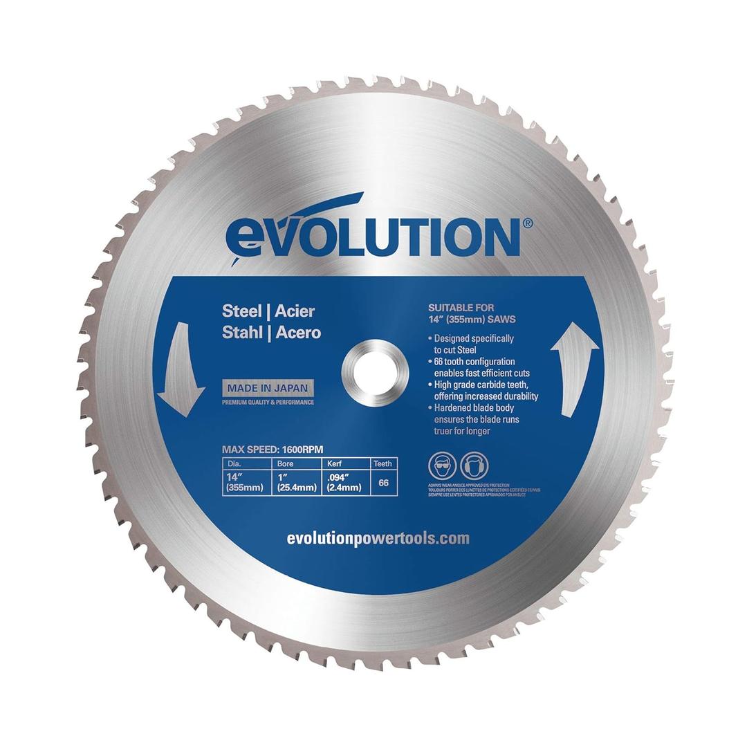 Evolution Power Tools 14BLADEST Blade for Cutting Mild Steel, For Circular and Chop Saws, No Heat, No Burrs & Virtually No Sparks, Carbide-Tipped TCT Blade For Cold Metal Cutting,14-Inch x 66-Tooth
