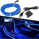 ZIMISI EL Wire Car Interior LED Strip Lights, 5V 16FT Neon Light Strip with Sewing Edge, USB Electroluminescent Car Interior Lights with Fuse Protection, Vehicle Ambient Lighting Decorations (Blue)
