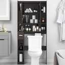 Vabches Over The Toilet Storage Cabinet, Bathroom Shelf Over Toilet with Glass Doors and Adjustable Shelves, Espresso Freestanding Home Space Save Toilet Rack for Restroom, Bathroom, Laundry, W31.69''