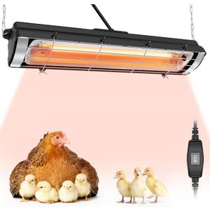 Chicken Coop Heat Lamp, 300W Brooder Heater for Chicks, Carbon Fiber Bulb Heater with 2-Level Temp, 6.6ft Cord UL Passed Adjustable Hanging Height, Livestock Indoor Warmer