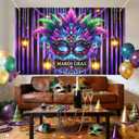 Mardi Gras Backdrop Banner Carnival Masquerade Photography Backgrounds Mask Colorful Backdrop Party Decoration Banner Studio Props Seasonal Decor Home and Party Banner 71x43 Inch (Feathered Mask#003)