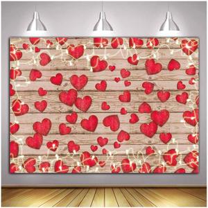 Vintage Rustic Wood Glitter Glow Red Love Heart Valentine's Day Theme Photography Backdrop Wedding Anniversary Bridal Shower Mother's Day Photo Background Couple Studio Shoot Props Supplies 10x8ft