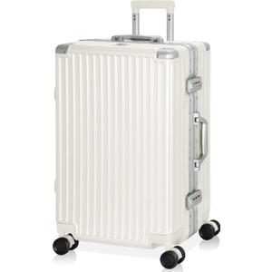 AnyZip Luggage Aluminum Frame Suitcase PC ABS Hard Shell TSA Lock No Zipper 24In White