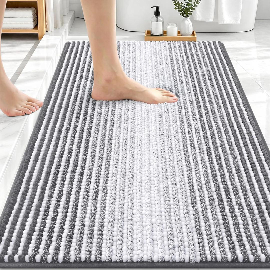 OLANLY Bathroom Rugs 30x20, Extra Soft Absorbent Chenille Striped Bath Rugs, Rubber Backing, Machine Wash Dry, Bath Mats for Bathroom Floor, Tub and Shower, Home Decor Accessories, Grey
