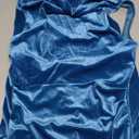 Capuffy Women Backless Velvet Maxi Dress Back Slit Ruched Bodycon Formal Dress High Neck Cocktail Party Dress 091 (Small, Peacock Blue)