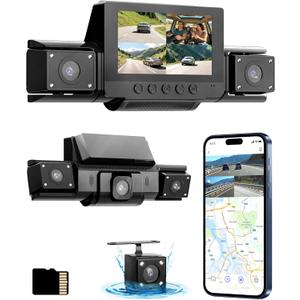 4 Channel Dash Cam 360 View Front Rear Left Right Car Camera,GPS and 5GHz Band WiFi,APP Control,G-Sensor,24H Parking Mode,8PCS IR Lights Night Vision,Wide Angle,WDR,Included Free TF Card
