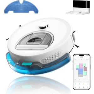 OKP Lidar Robot Vacuum and Mop Combo, 6000Pa Automatic Robotic Vacuum, Smart Mapping, 3.7 inch Thin, 150 Min Max, 5G WiFi/App/Alexa Control, Ideal for Pet Hair, Hardfloors, Carpets, Home(L6 Aqua)
