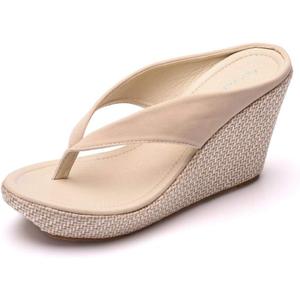 Crystal Queen Women Beach Sandals Platform Wedges Sandals High Heels Wedges Slippers Flip Flops White Flip Flops Plus Size (7, Beige)