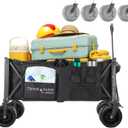 Foldable Beach Wagon Cart- Interchangeable All Terrain Wheels- 12" Beach Wheels Optional- Patent Pending- Gardening, Fishing, Shopping-Built-in Insulated Cooler Pouch, More Storage Pockets, Cupholders