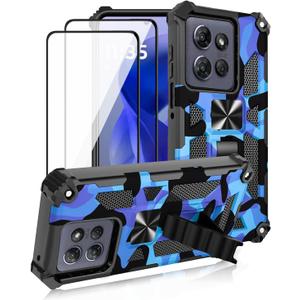 for Motorola Moto G 5G 2025/ Moto G 5G 2026/ Moto G Play 2026 Case, with 2 Tempered Glass Screen Protector, Military Grade, Kickstand with Magnetic Car Mount, Protective Phone Case Deep Blue