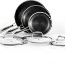 HexClad Hybrid Nonstick 6-Piece Fry Pan Set,and  Frying Pans with Tempered Glass Lids, Stay-Cool Handles, Dishwasher-Friendly, Induction Ready, Compatible with All Cooktops