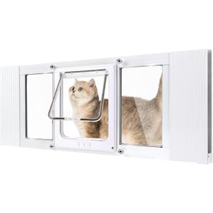 Cat Door for Window,3Min No-Damage Quick Install, Fits 35"-41" Width Windows, No Drilling Required Cat Window Door Insert, Aluminum Frame Pet Door for Window, 4 Lock Modes to Control Pet Access