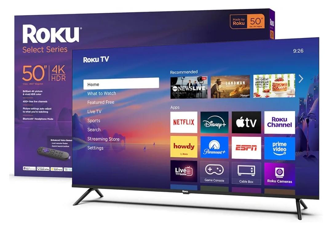 Roku Smart TV 2025 – 50-Inch Select Series, 4K HDR TV – RokuTV with Enhanced Voice Remote – Flat Screen LED Television with Wi-Fi for Streaming Live Local News, Sports, Family Entertainment