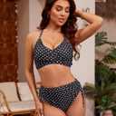Blooming Jelly Womens High Waisted Bikini Sets Drawstring Tummy Control Swimsuits Crisscross Tie Back Bathing Suit (L)