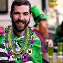 JOYIN 10 Pcs Mardi Gras Bead Necklace Set, 1 Jumbo Ball Bead Necklaces, 3 Medium & 6 Small Beaded Necklaces, Gold Green Purple Plastic Necklaces for Mardi Gras Costume Outfit Dress up Accessories