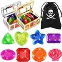 MARFOREVER 18 Pcs Big Diving Gem Pool Toys - 16 Colorful Sinking Diving Gems Underwater Crystals Swim Pool Toys with 2 Treasure Chest Pirate Boxes Acrylic Gemstones Set for Summer Party Favors