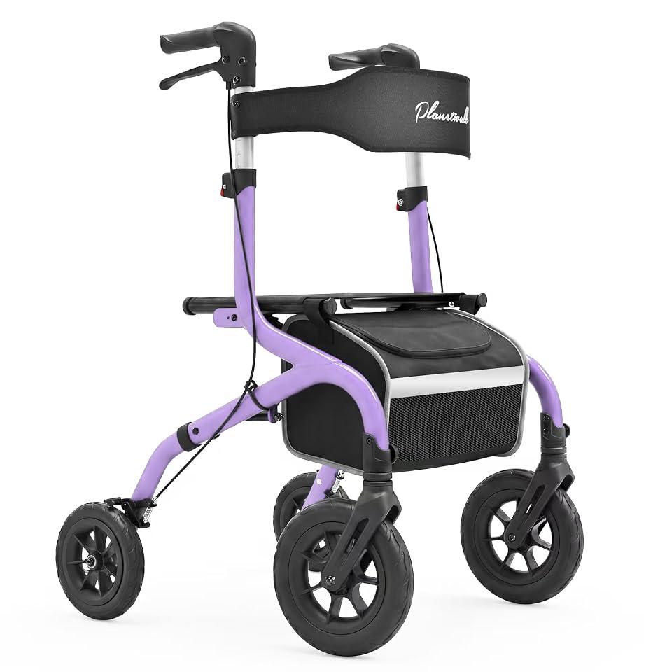 PLANET WALK Rollator Walker for Seniors with Seat, 10" & 8" All-Terrain