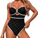 MIYOUJ Women's One Piece Swimsuits Tummy Control Cutout Bathing Suit High Waisted 1 Piece High Cut Swimsuit, Large